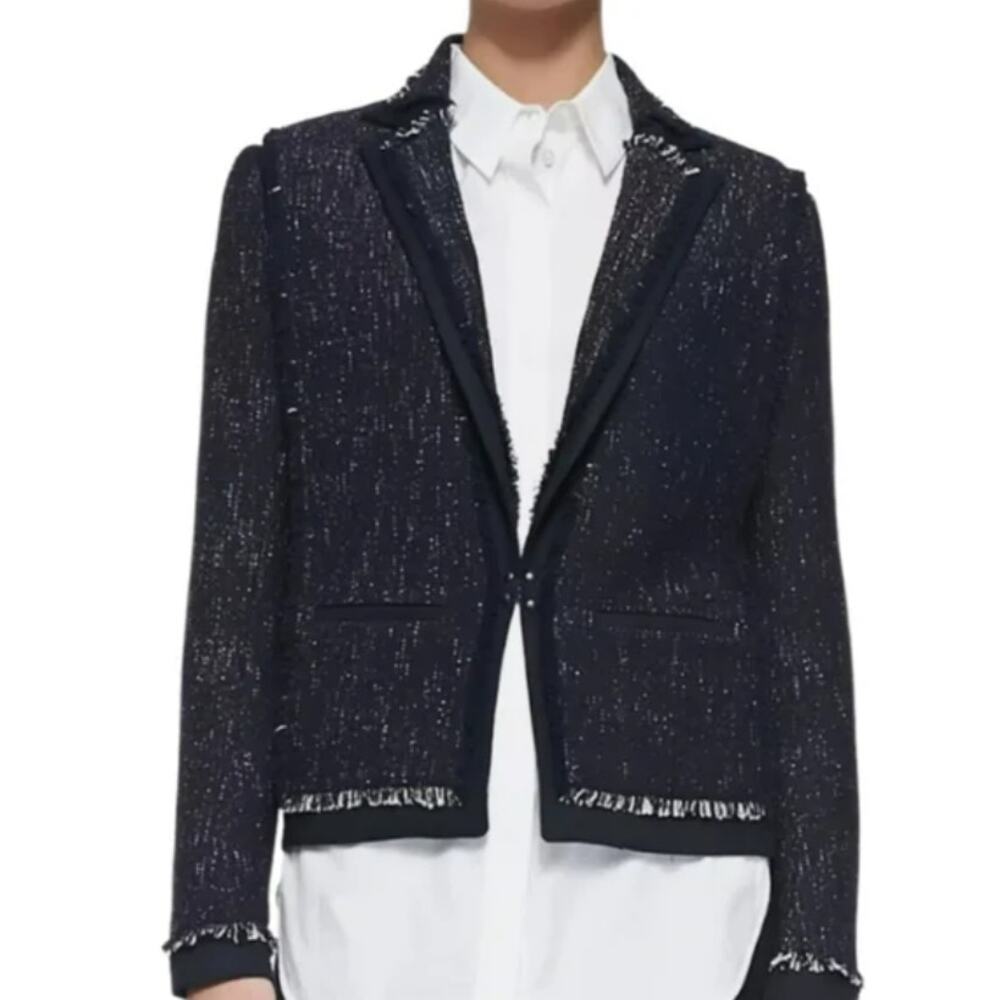Vince Navy BoucleTweed Blazer - XS with Fray Accents- Academia